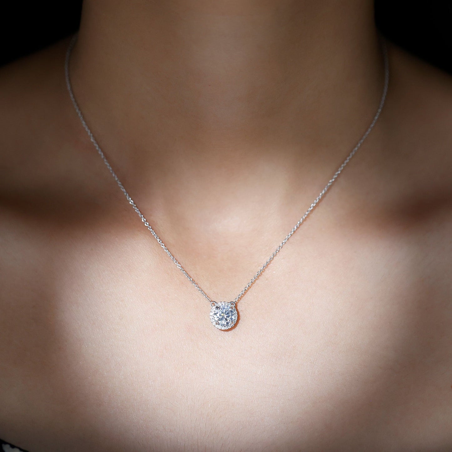 Halo Necklace with 1.0 CT Round Cut Moissanite