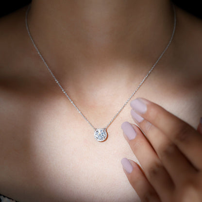 Halo Necklace with 1.0 CT Round Cut Moissanite