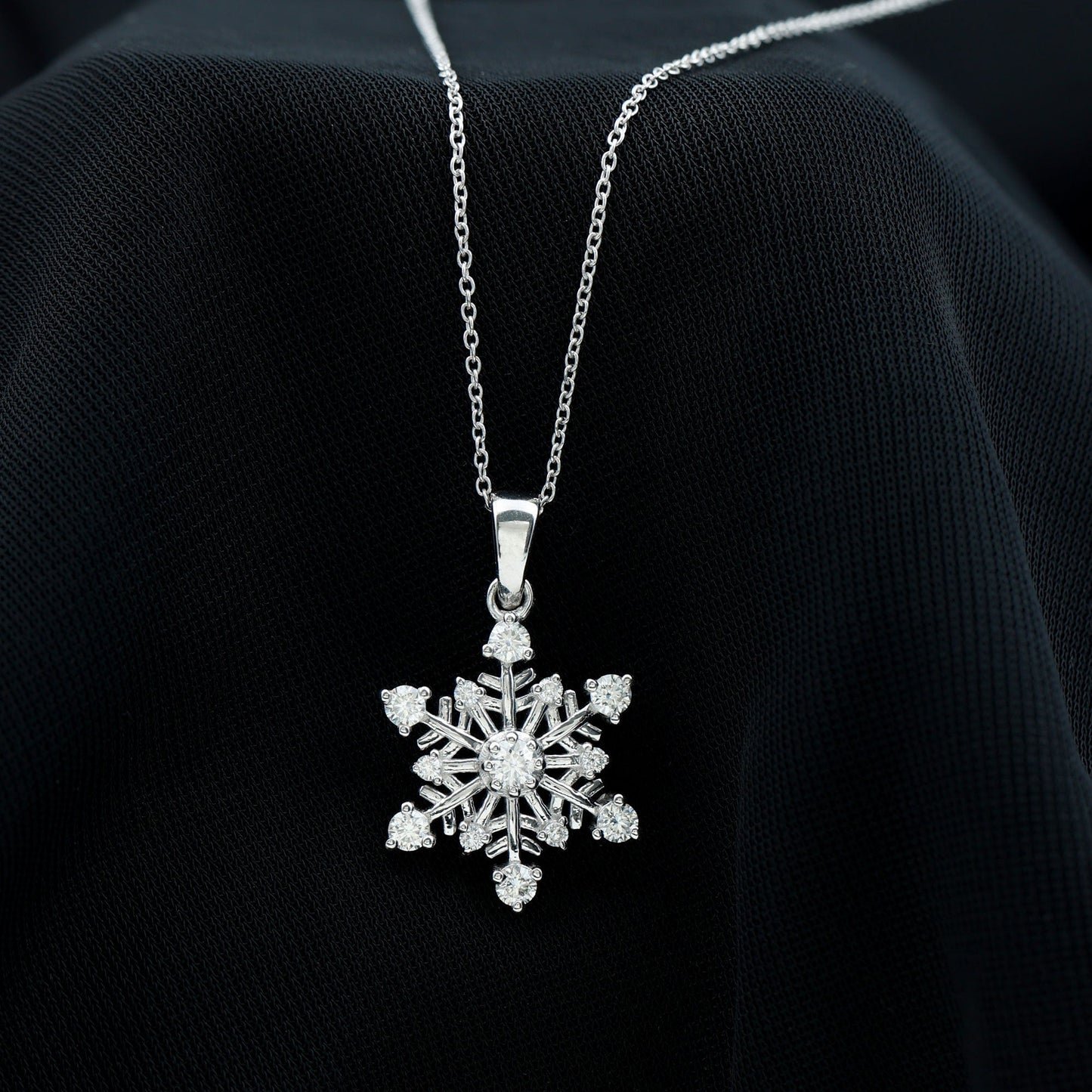 Classic Snowflake Necklace with 0.82 TCW Round Cut Moissanite