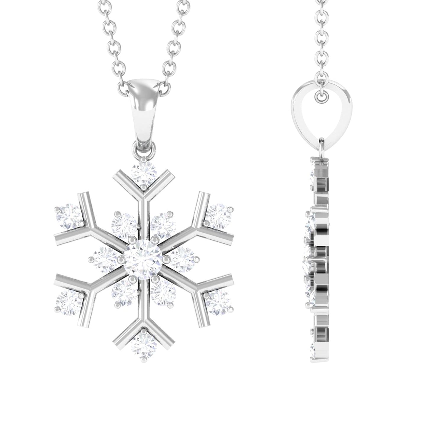 Snowflake Necklace with 0.57 TCW Round Cut Moissanite