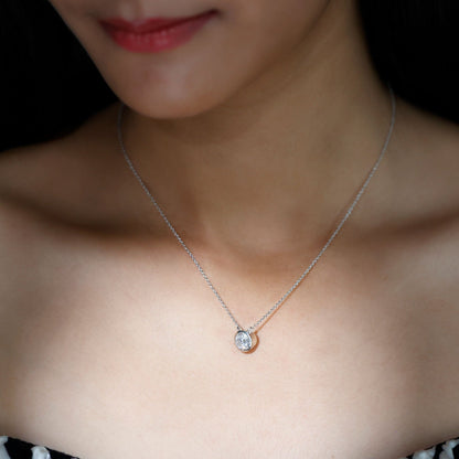 Bezel Necklace with 1.36 CT Round Cut Moissanite
