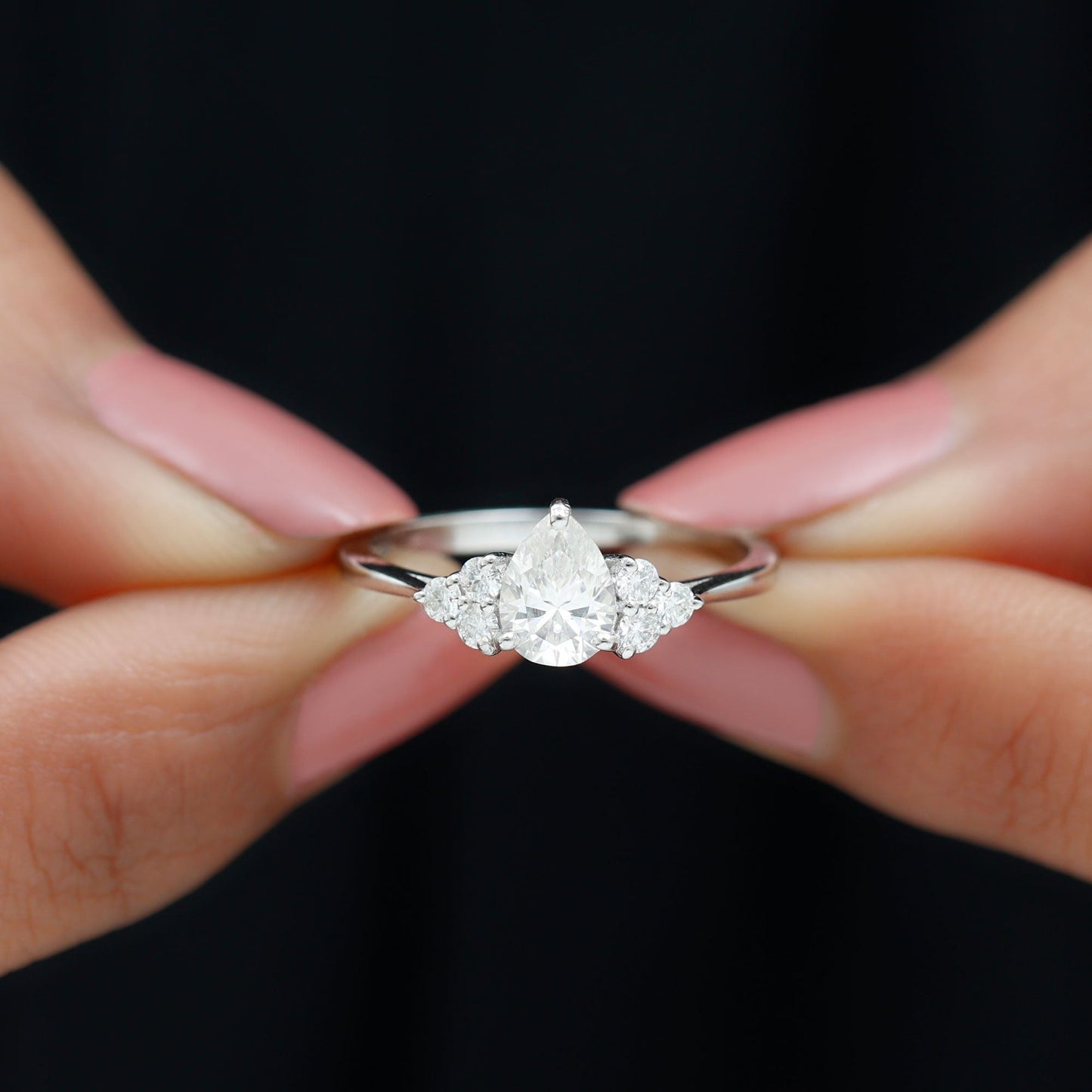 Cluster Ring with 1.0 CT Pear Cut Moissanite