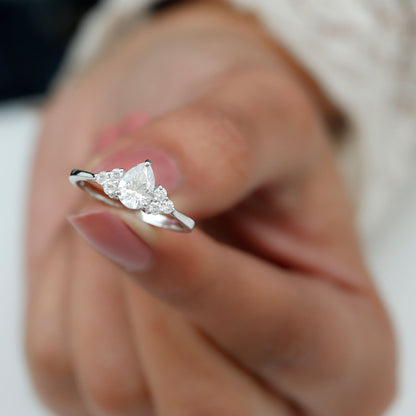 Cluster Ring with 1.0 CT Pear Cut Moissanite
