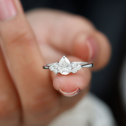 Cluster Ring with 1.0 CT Pear Cut Moissanite