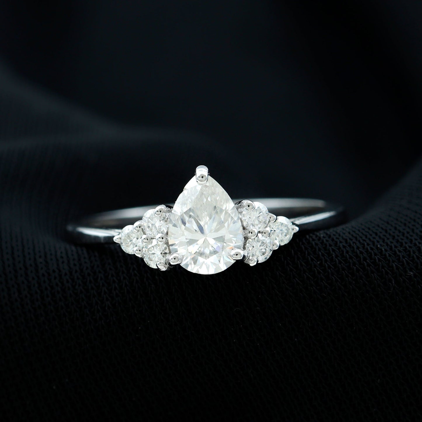 Cluster Ring with 1.0 CT Pear Cut Moissanite