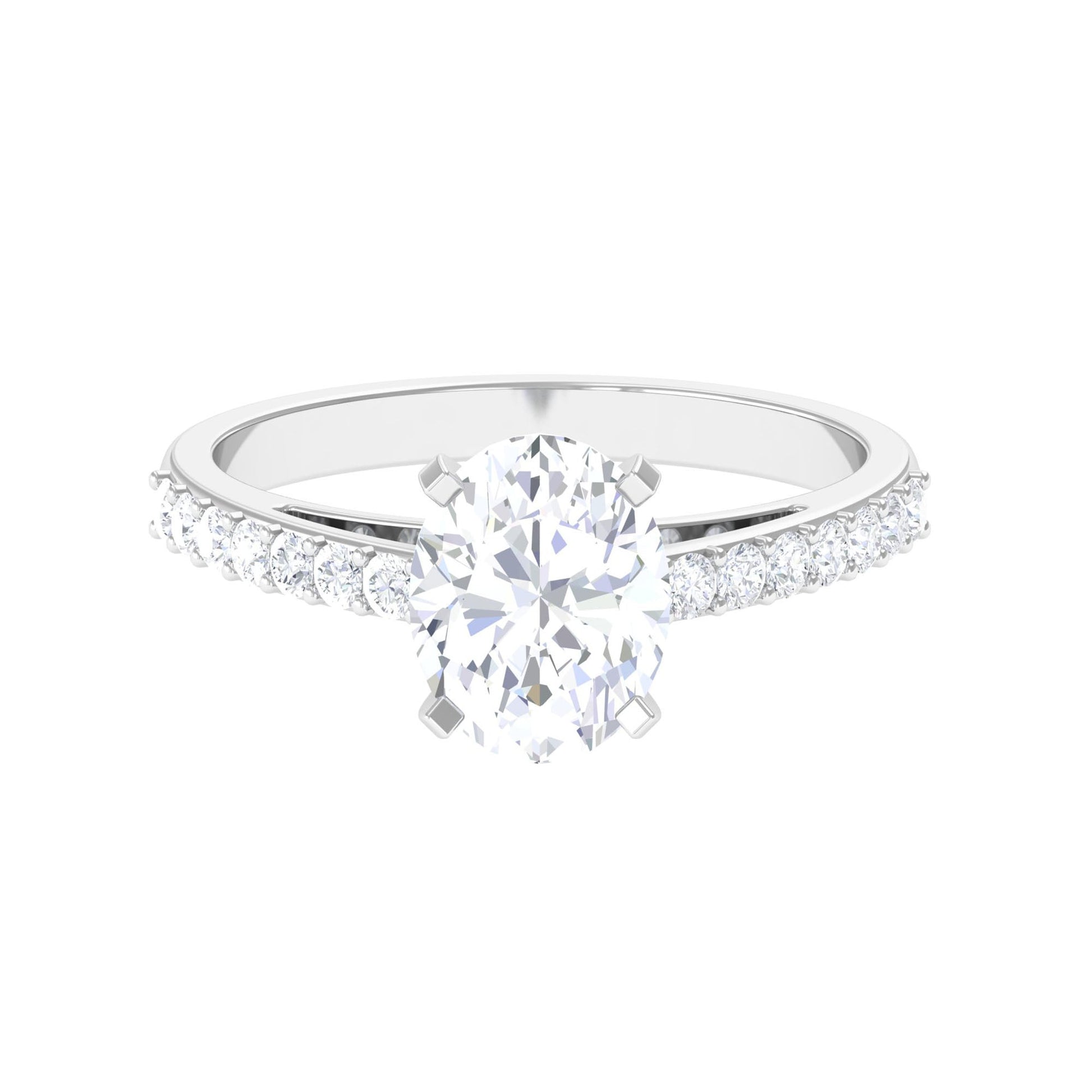 Oval cut moissanite engagement ring with pavé band setting