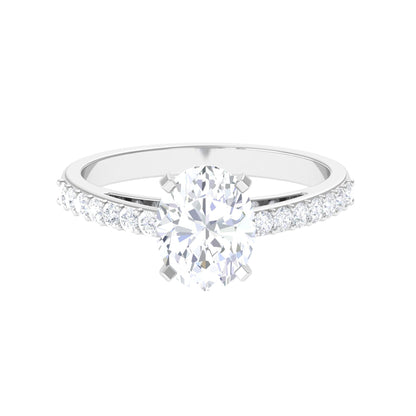 Oval cut moissanite engagement ring with pavé band setting
