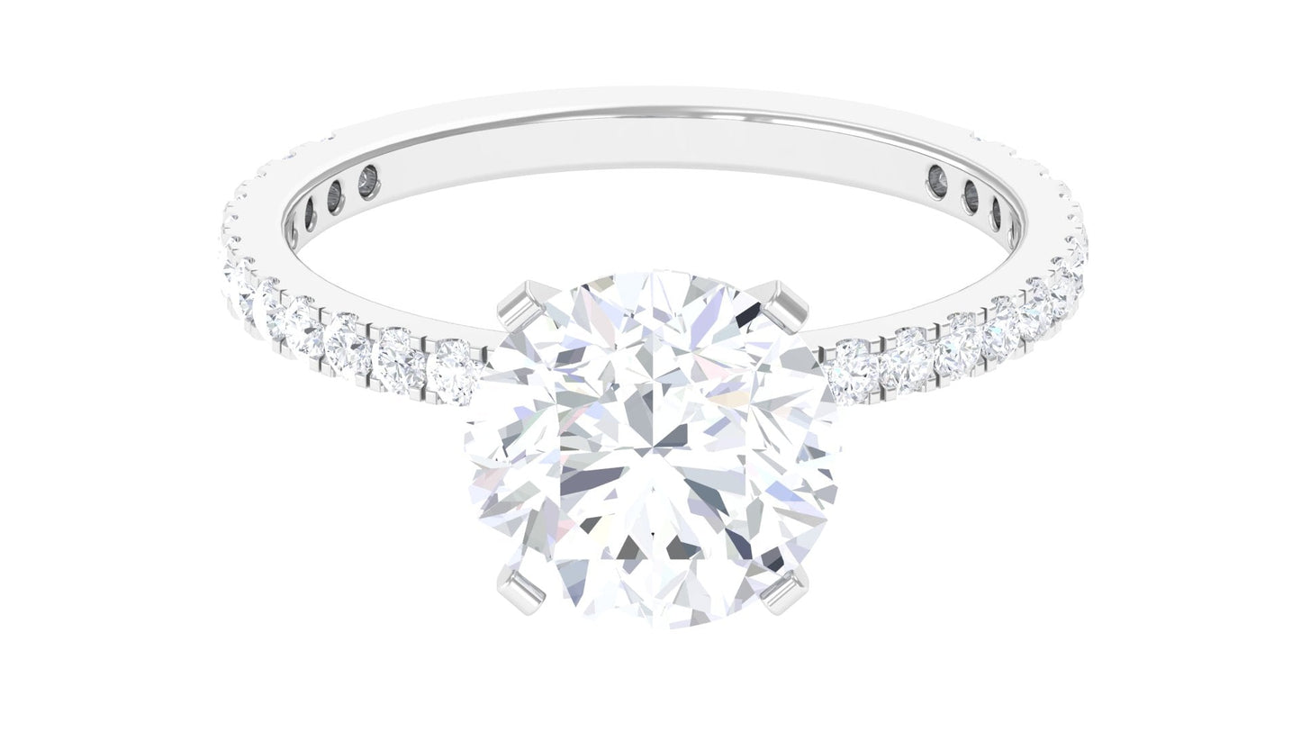 Round cut moissanite pave engagement ring with sparkling band