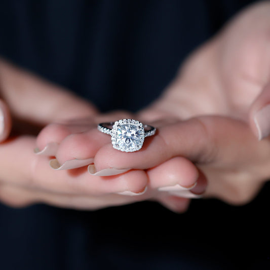 Halo Ring with 3.0 CT Cushion Cut Moissanite