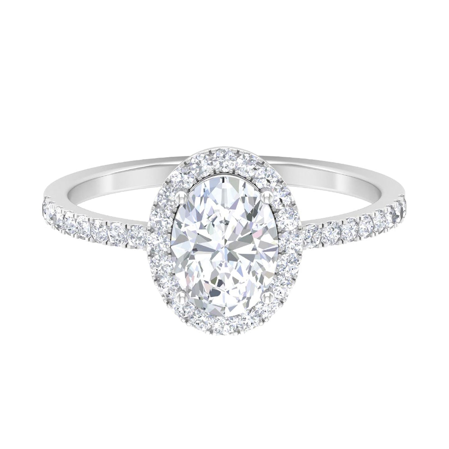 Oval cut moissanite halo engagement ring with elegant sparkle