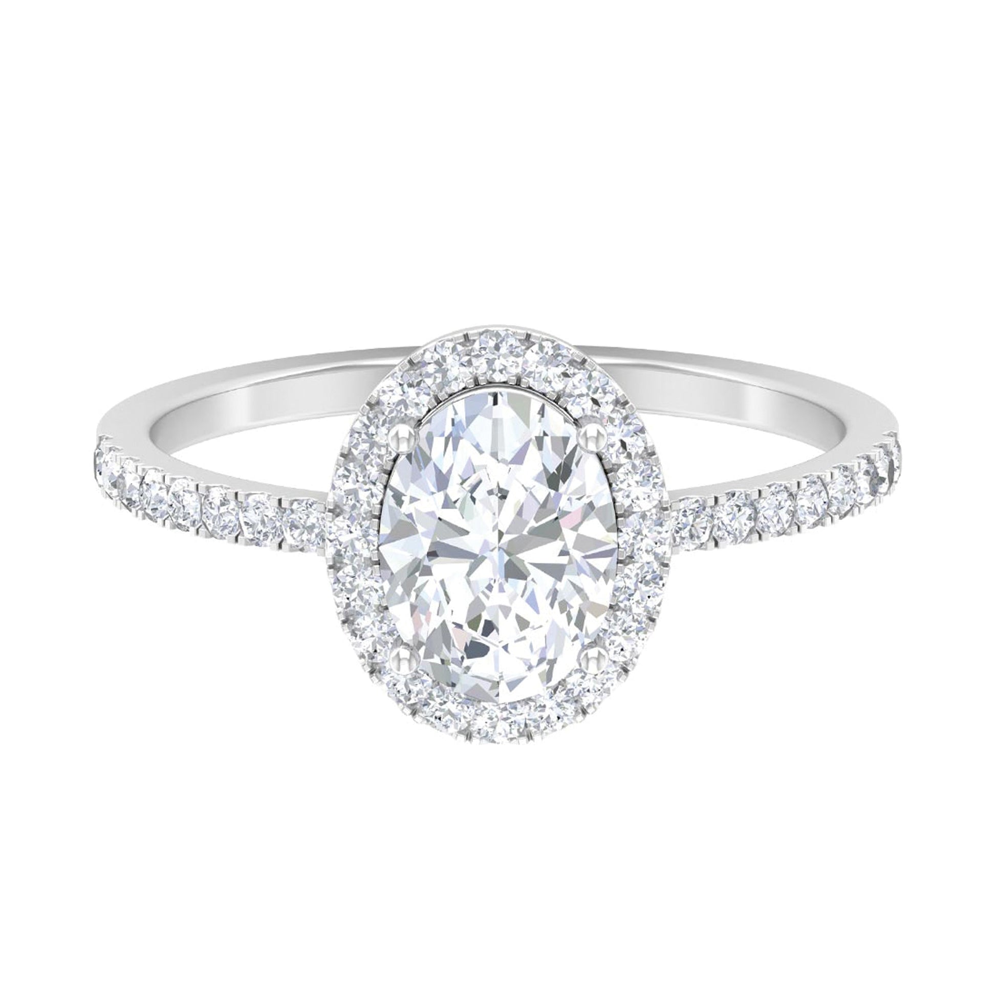 Oval cut moissanite halo engagement ring with elegant sparkle