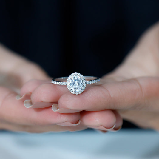 Halo Ring with 1.20 CT Oval Cut Moissanite