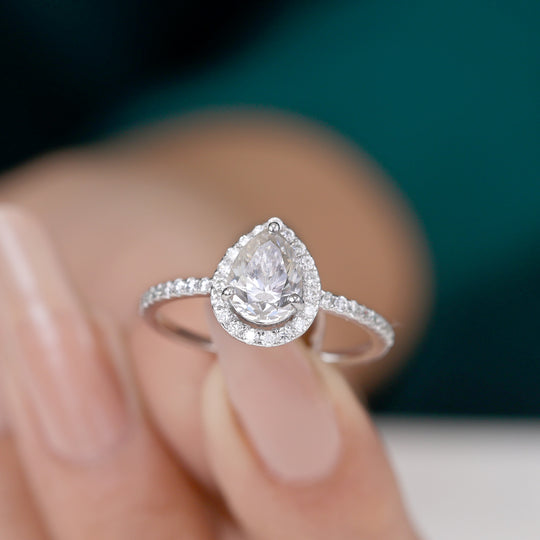 Halo with 1.0 CT Pear Cut Moissanite