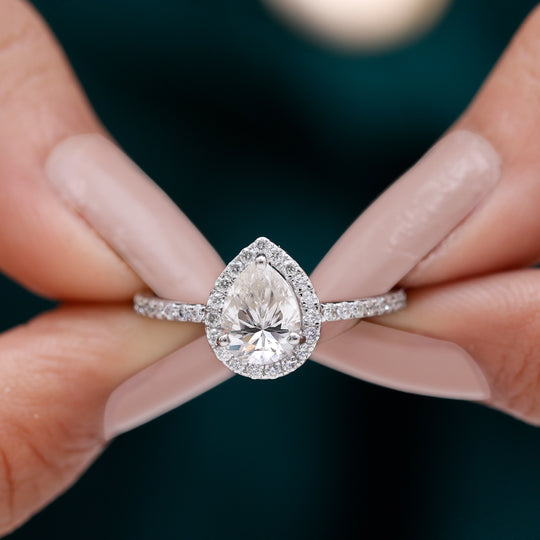 Halo with 1.0 CT Pear Cut Moissanite