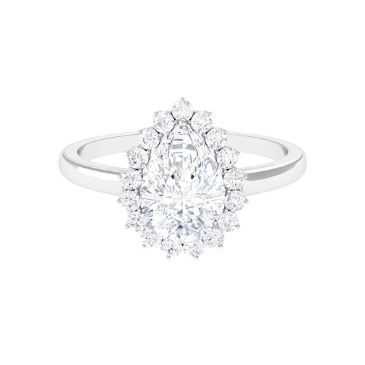 Halo Ring with 2.50 CT Pear Cut Moissanite