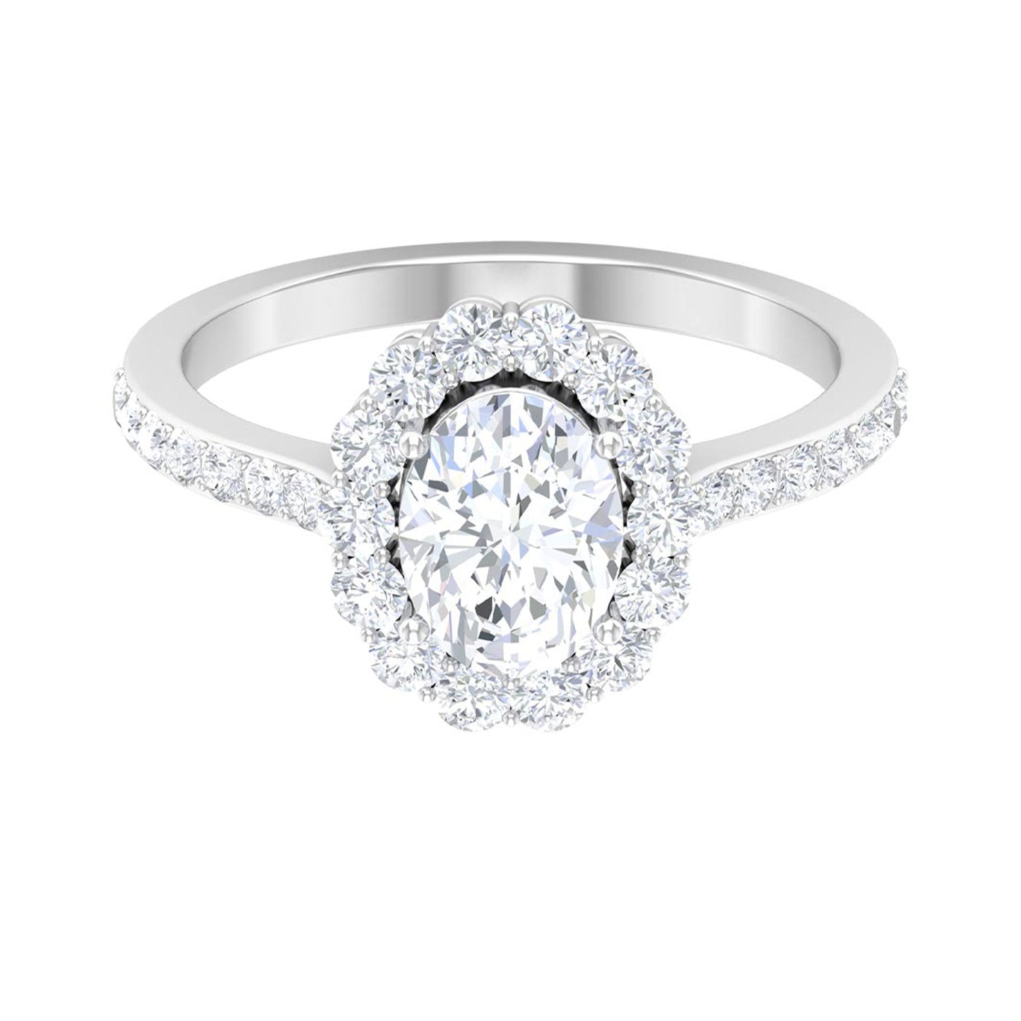 Halo Ring with 1.50 CT Oval Cut Moissanite