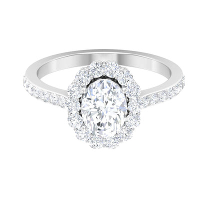 Halo Ring with 1.50 CT Oval Cut Moissanite