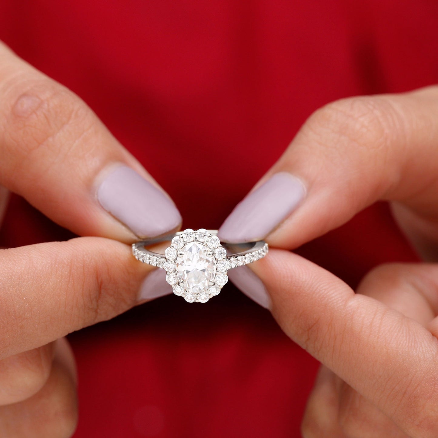 Halo Ring with 1.50 CT Oval Cut Moissanite
