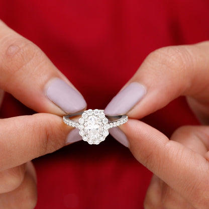 Halo Ring with 1.50 CT Oval Cut Moissanite