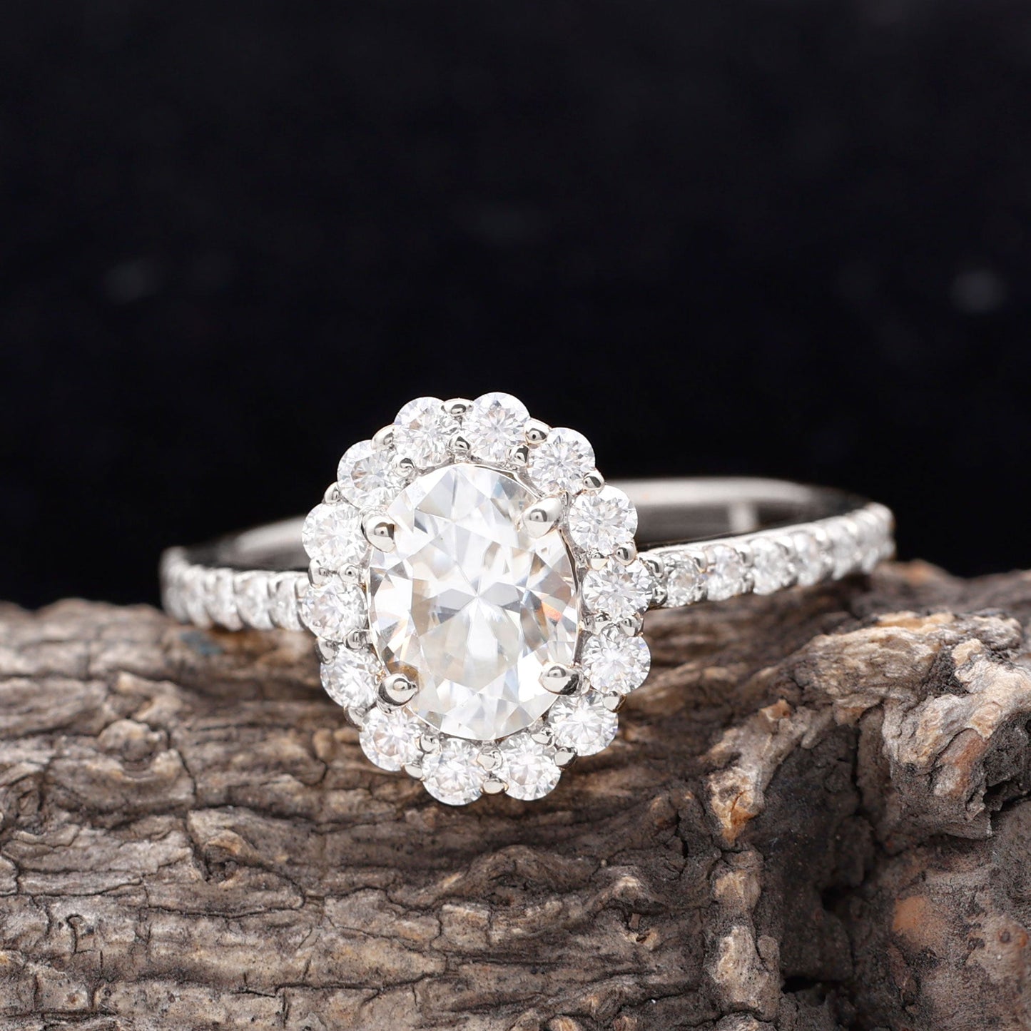 Halo Ring with 1.50 CT Oval Cut Moissanite