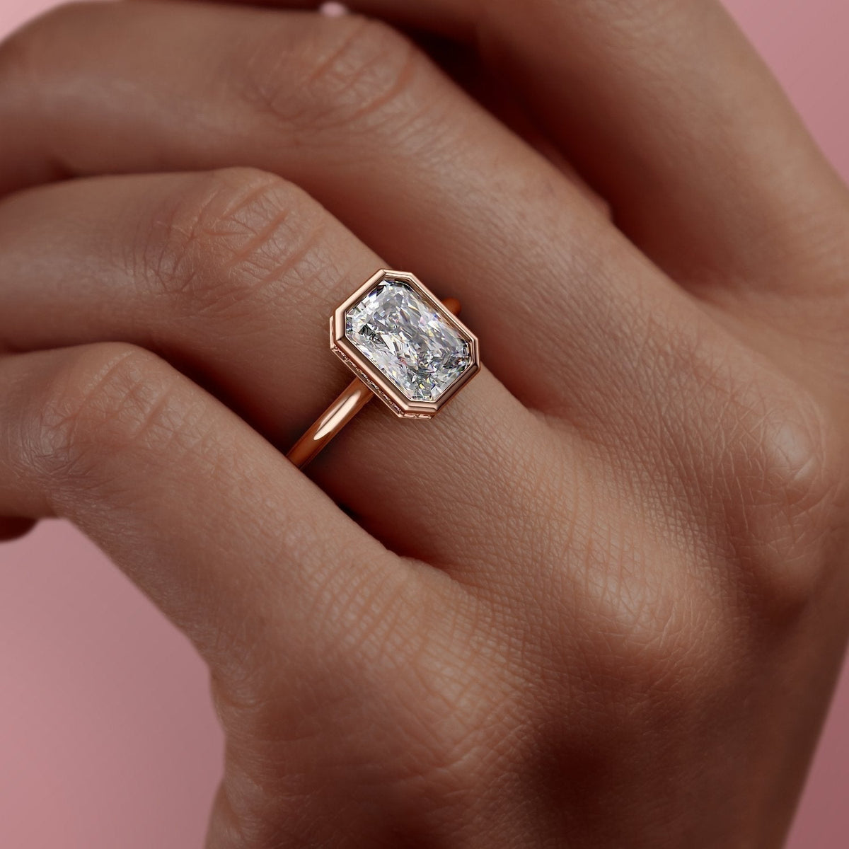 2.1 CT Radiant Cut Bezel Solitaire Moissanite Engagement Ring - crownmoissanite