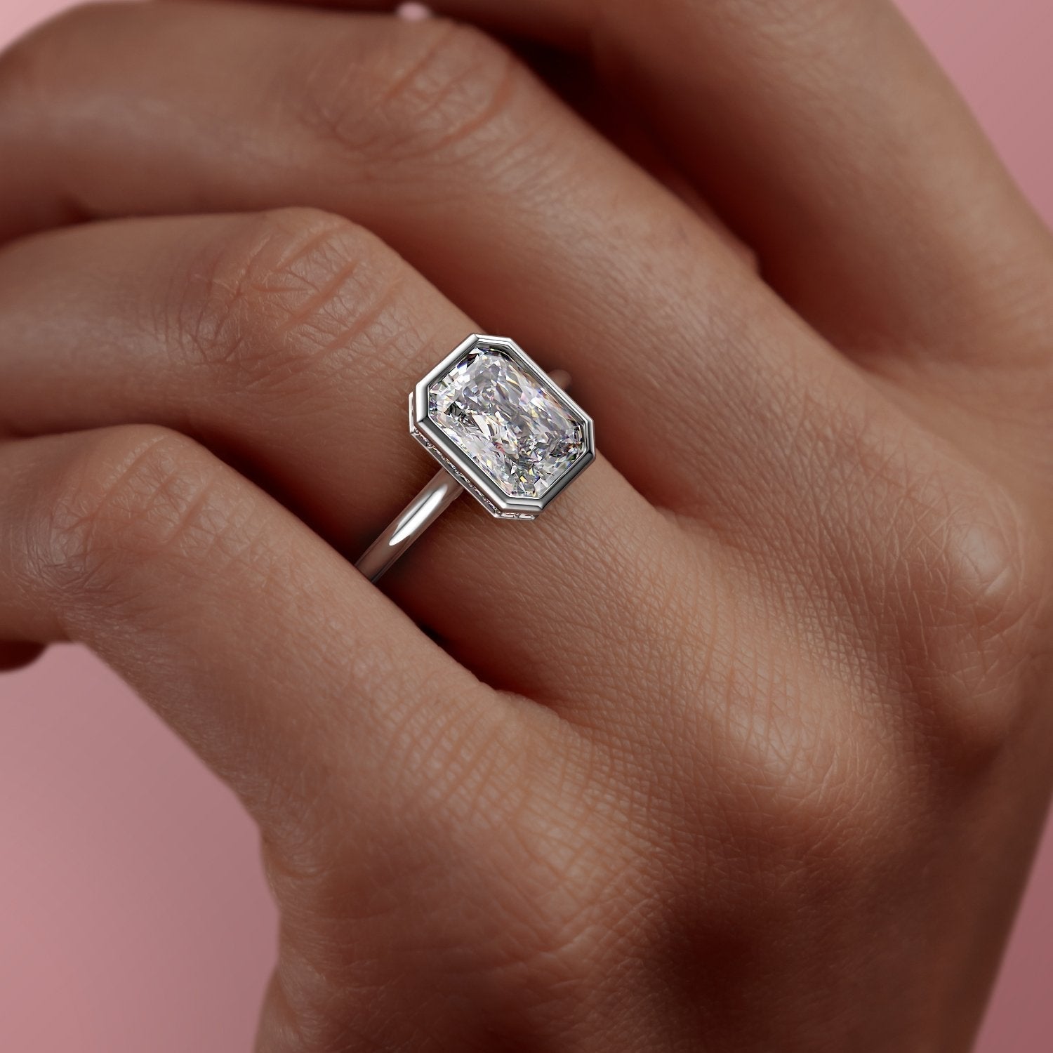 2.1 CT Radiant Cut Bezel Solitaire Moissanite Engagement Ring - crownmoissanite