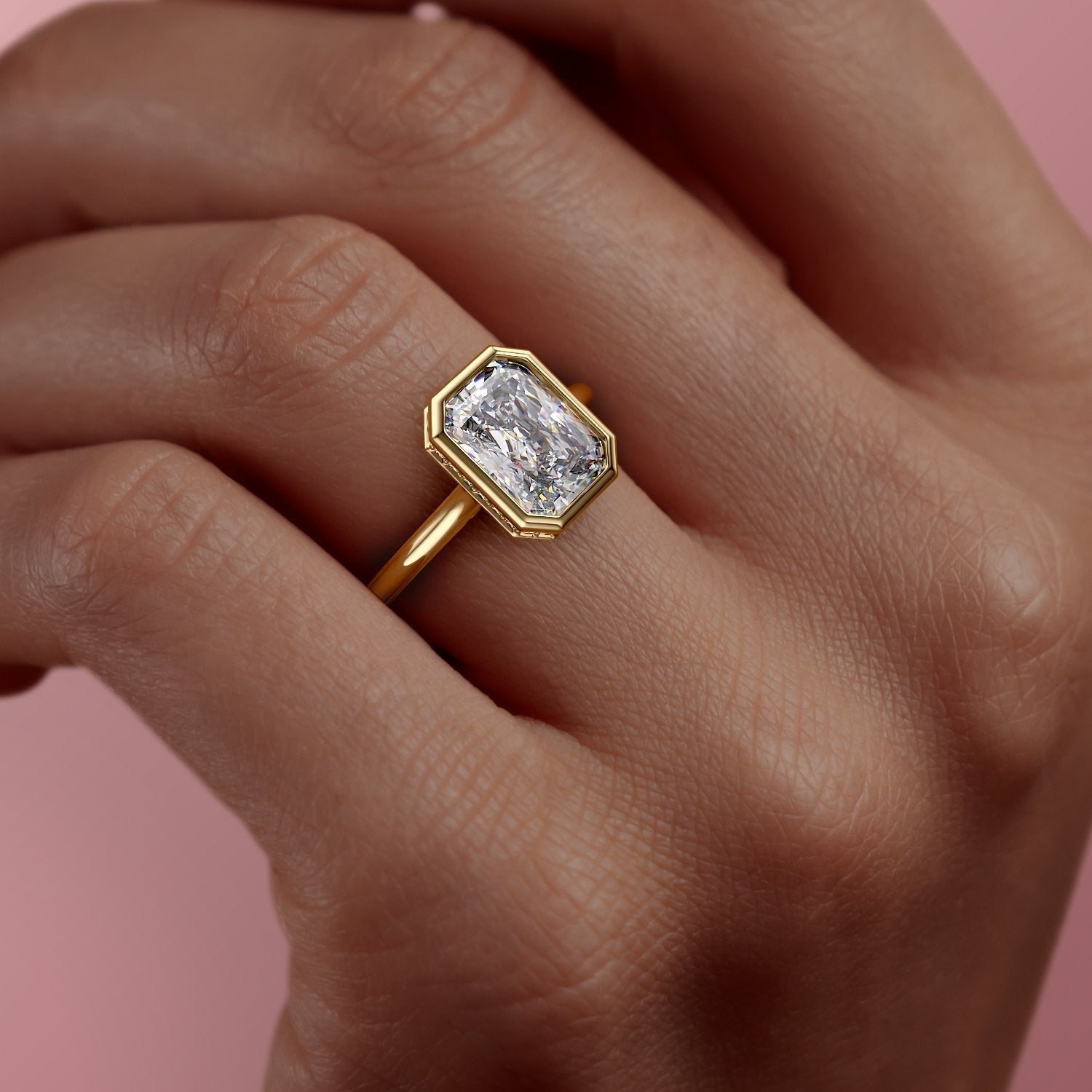 2.1 CT Radiant Cut Bezel Solitaire Moissanite Engagement Ring - crownmoissanite