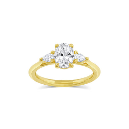 Three Stone Ring with 1.50 Ct Oval Moissanite