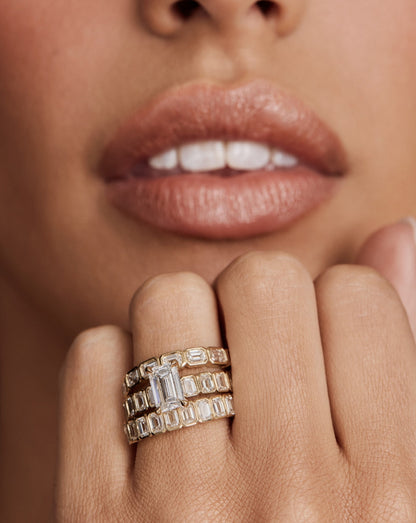 Aurelie- Emerald Half Bold Pave Style Lab Grown Diamond Engagement Ring
