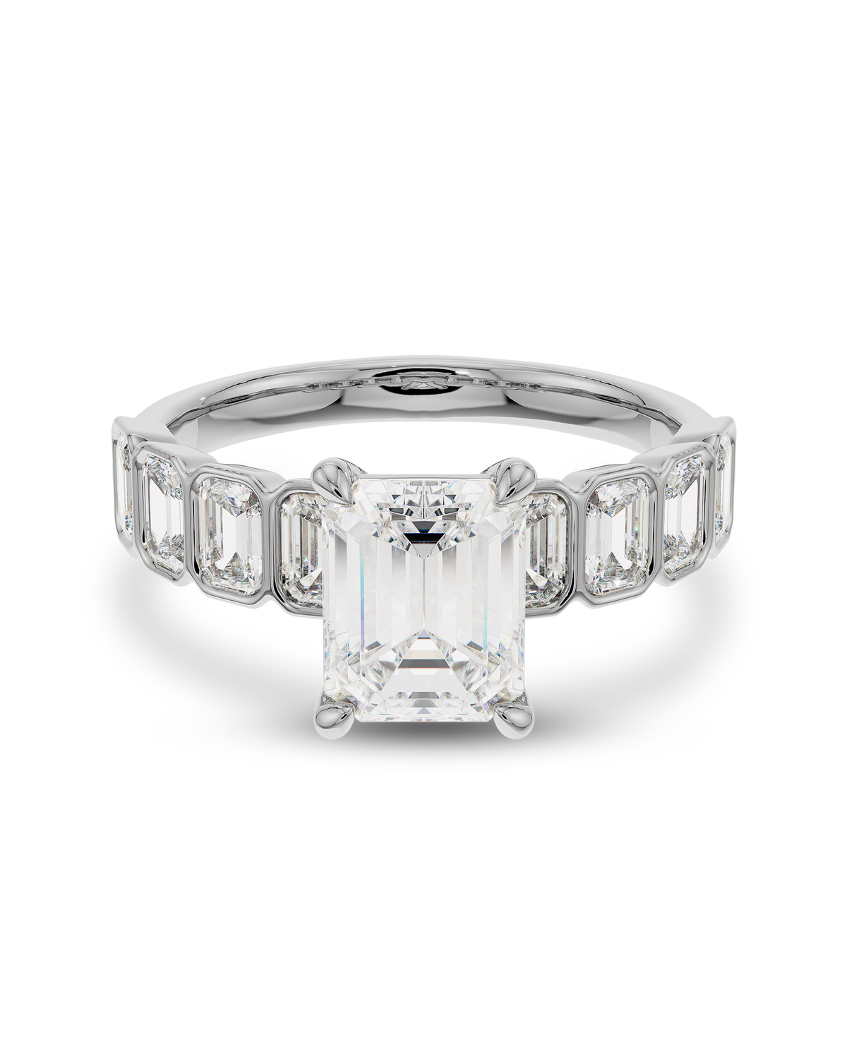 Aurelie- Emerald Half Bold Pave Style Lab Grown Diamond Engagement Ring