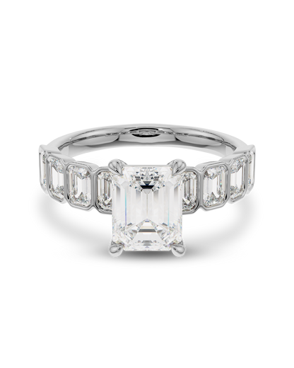 Aurelie- Emerald Half Bold Pave Style Lab Grown Diamond Engagement Ring