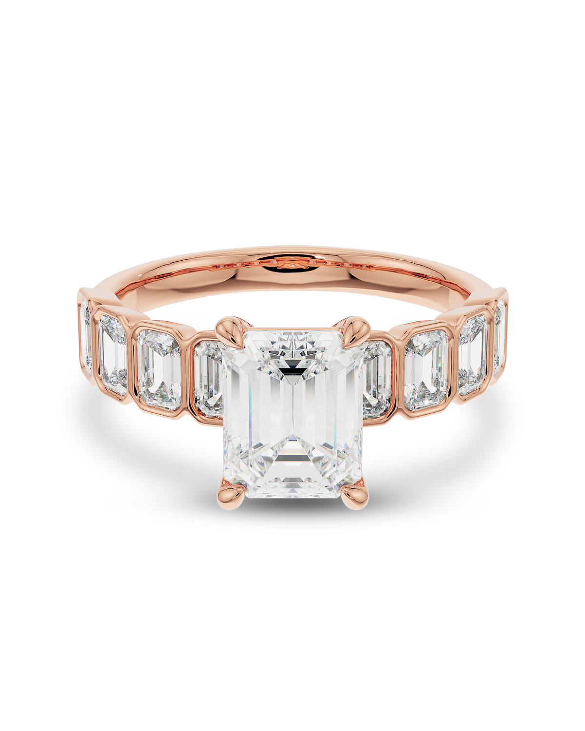 Aurelie- Emerald Half Bold Pave Style Lab Grown Diamond Engagement Ring