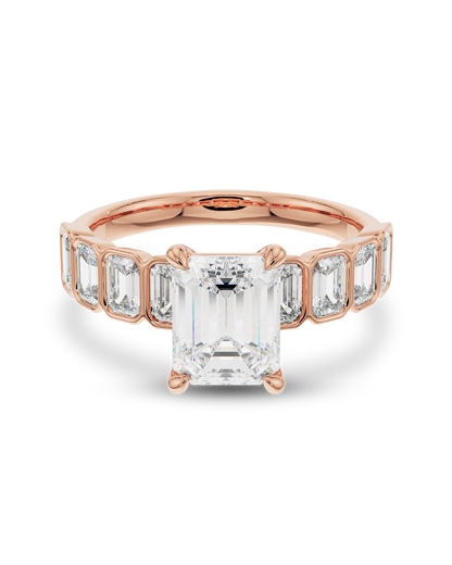 Aurelie- Emerald Half Bold Pave Style Lab Grown Diamond Engagement Ring