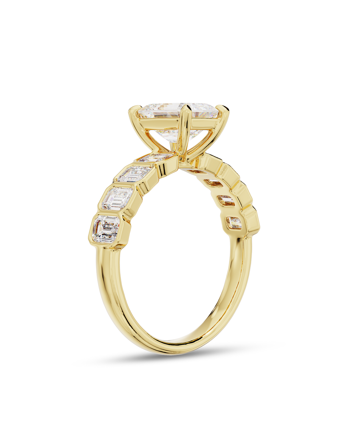Aurelie- Emerald Half Bold Pave Style Lab Grown Diamond Engagement Ring