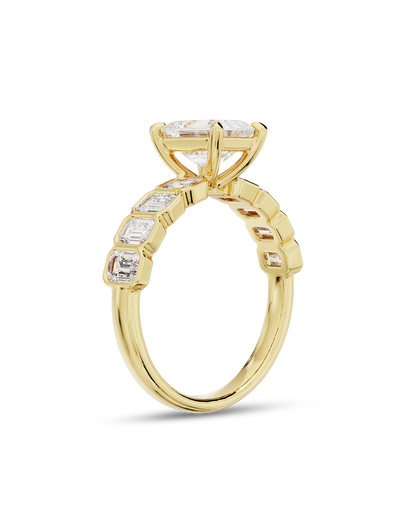 Aurelie- Emerald Half Bold Pave Style Lab Grown Diamond Engagement Ring
