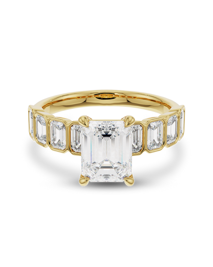 Aurelie- Emerald Half Bold Pave Style Lab Grown Diamond Engagement Ring