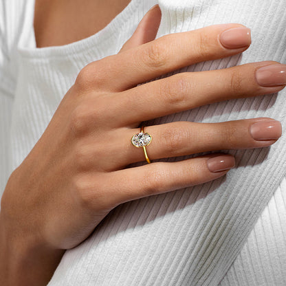 Half Bezel Solitaire Ring with 1.0 CT Oval Cut Moissanite