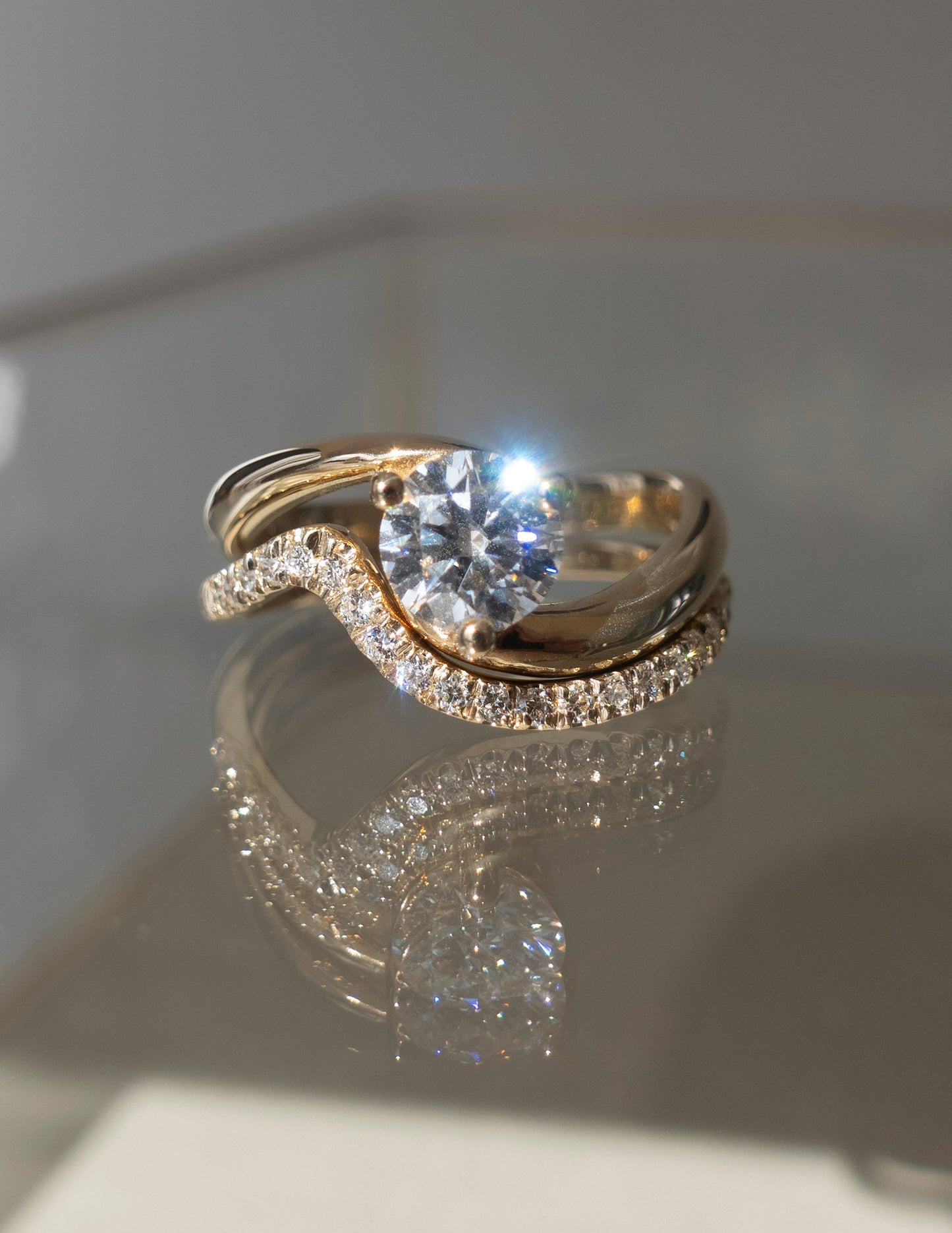 1.0-2.0 CT Round Cut Lab Grown Diamond Solitaire Style Bridal Ring Set