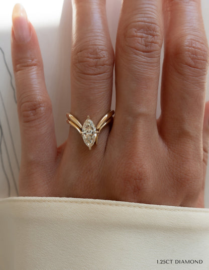 1.25 - 3.0 CT Marquise Shaped Lab Grown Diamond Solitaire Style Bridal Set