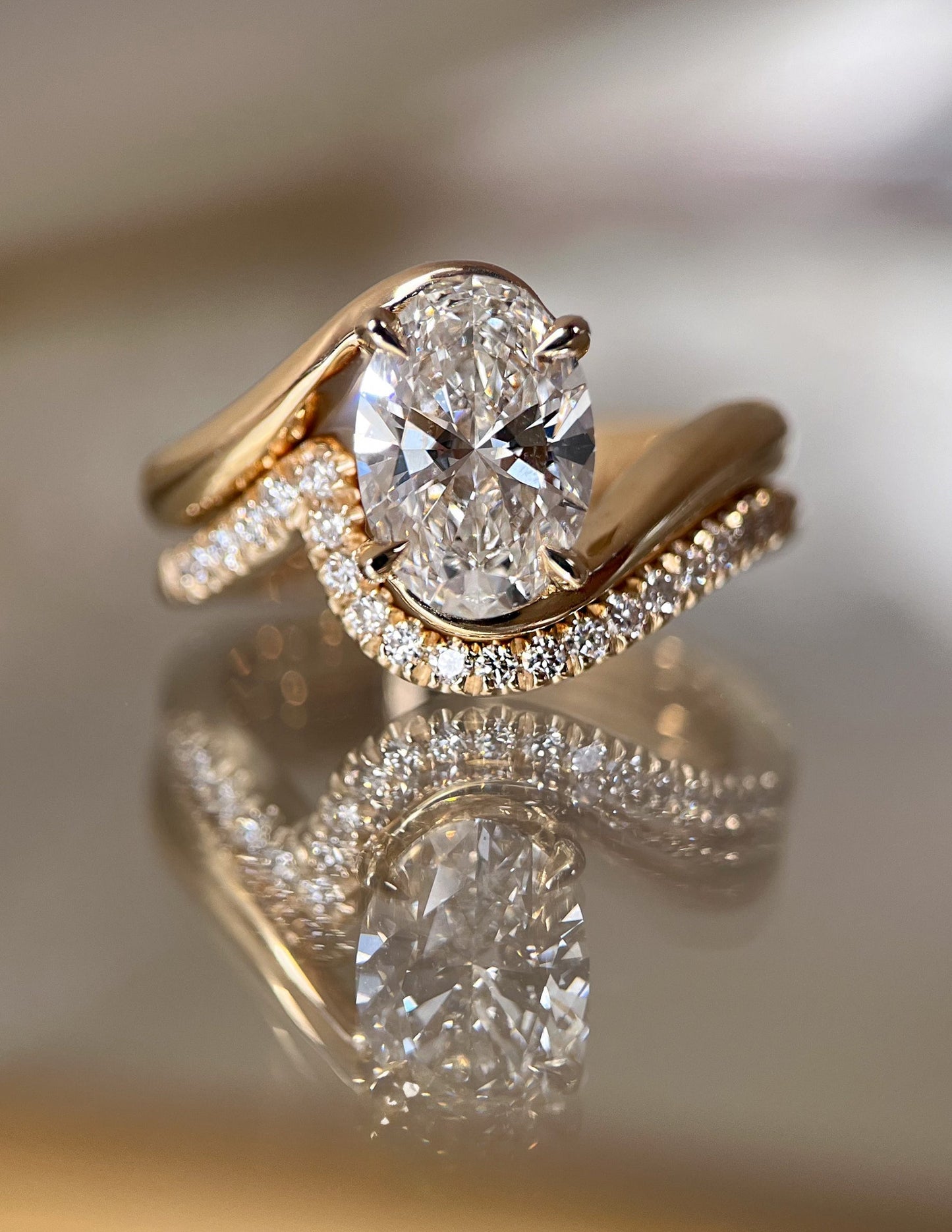 1.0- 3.0  CT Oval Cut  Lab Grown Diamond Solitaire Setting Bridal Set