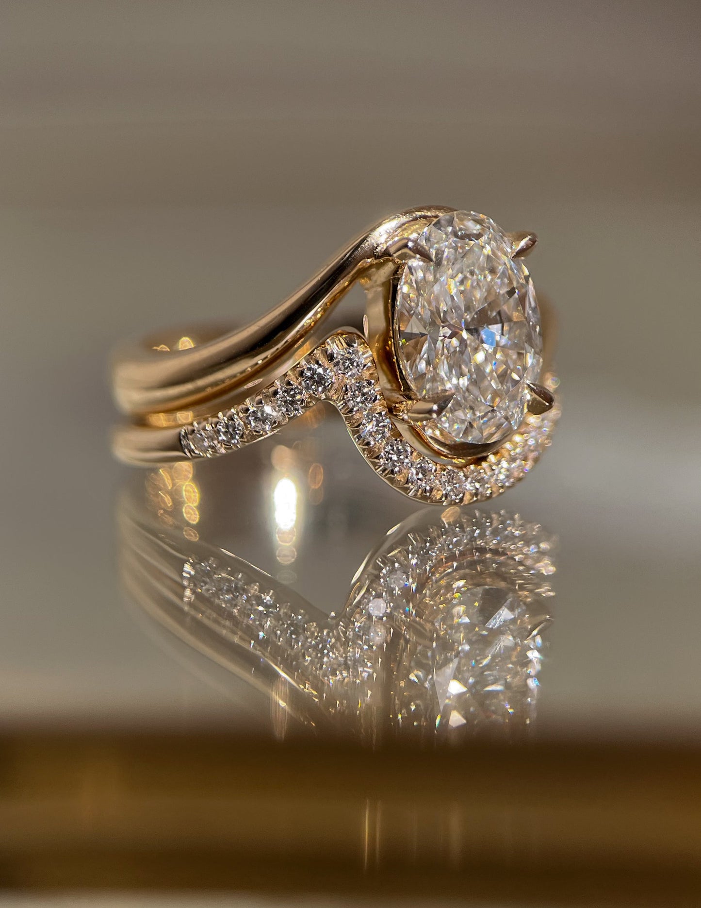 1.0- 3.0  CT Oval Cut  Lab Grown Diamond Solitaire Setting Bridal Set
