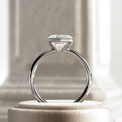 1.0-3.0 CT Asscher Lab Grown Diamond half bezel Setting Engagement Ring