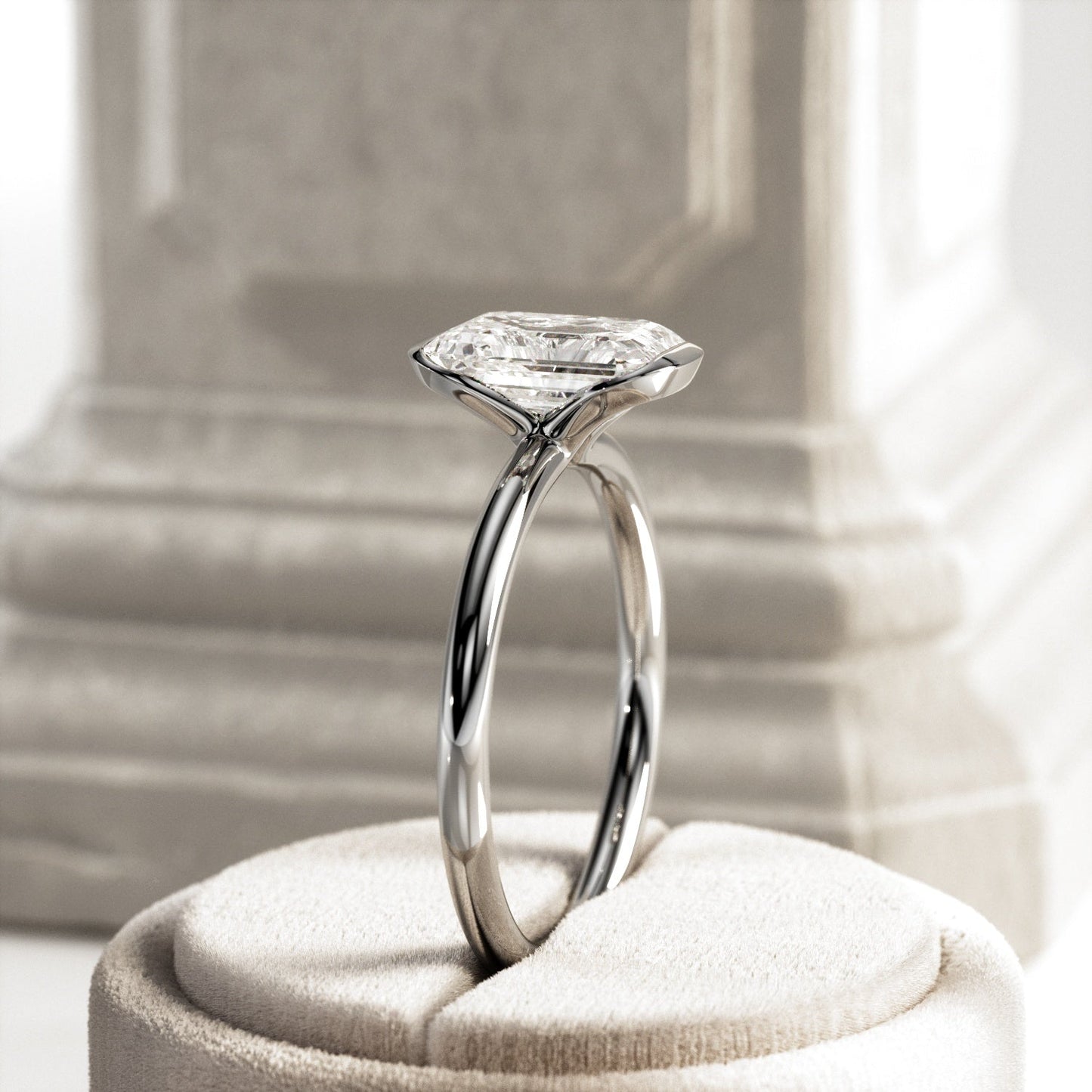 1.0-3.0 CT Emerald cut Lab Grown Diamond half bezel Engagement Ring