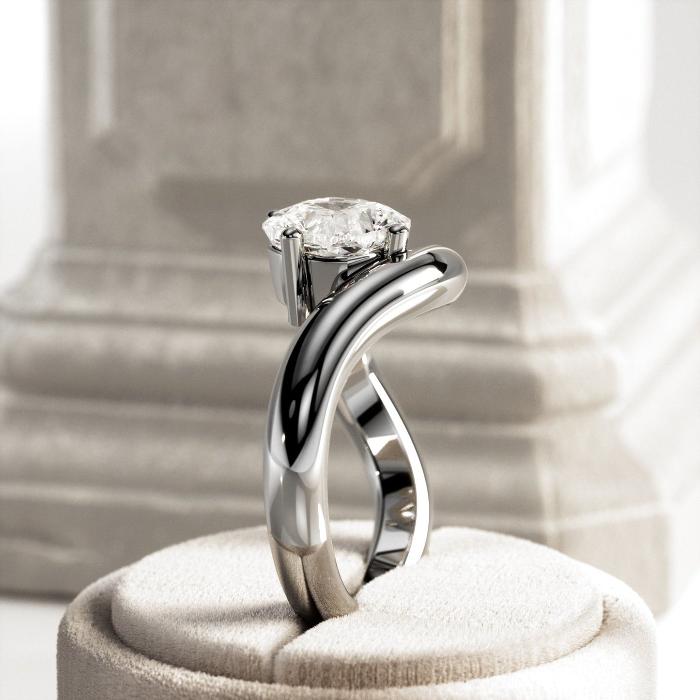 1.0-3.0 CT Cushion Lab Grown Diamond  twisted band Engagement Ring