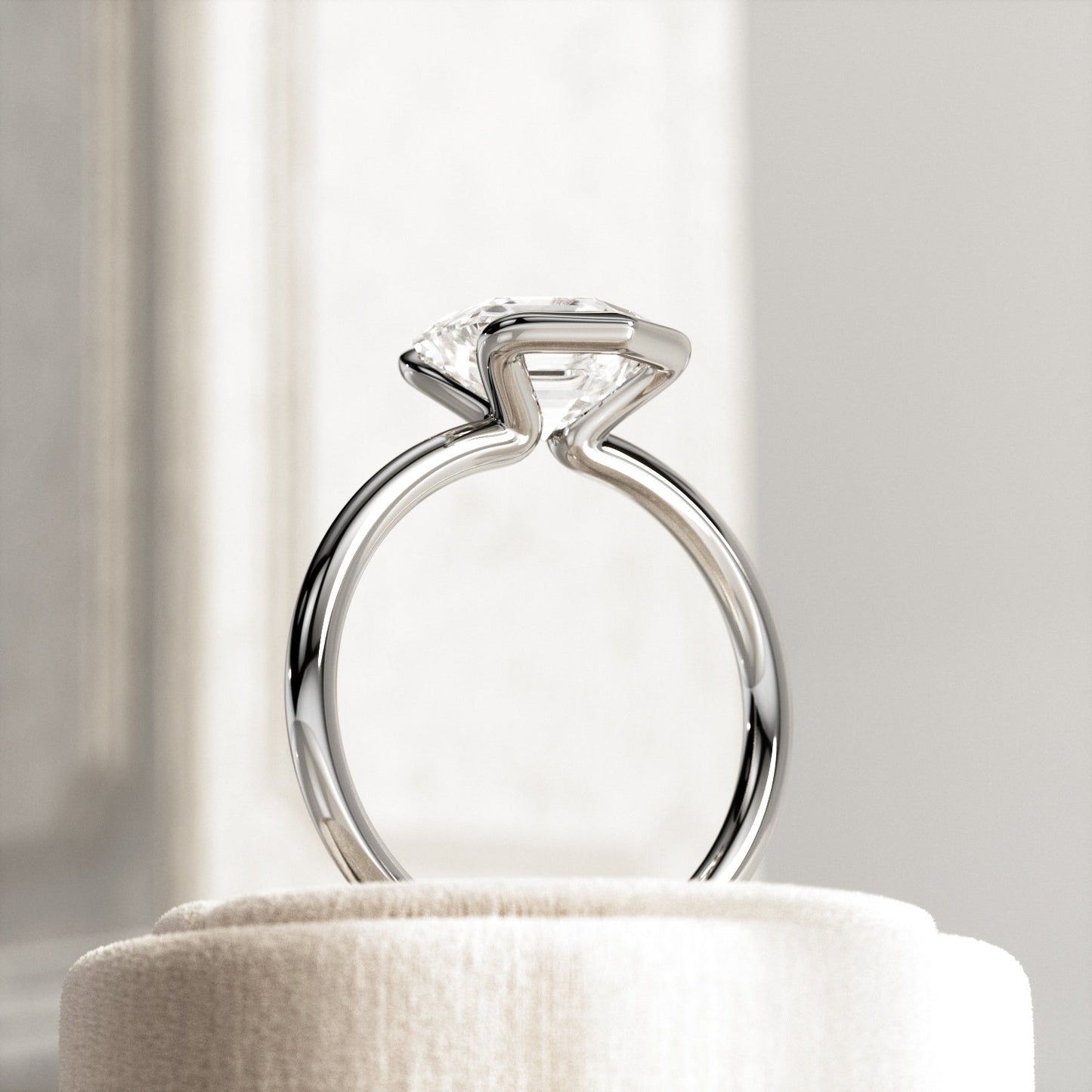 1.0-3.0 CT Asscher Lab Grown Diamond half bezel Setting Engagement Ring