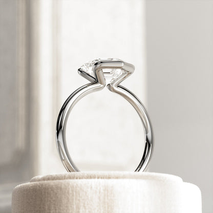 1.0-3.0 CT Asscher Lab Grown Diamond half bezel Setting Engagement Ring