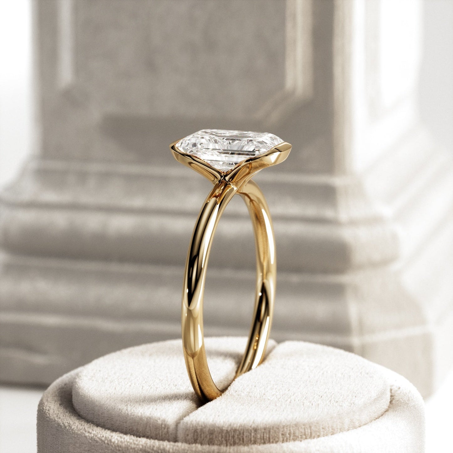 1.0-3.0 CT Emerald cut Lab Grown Diamond half bezel Engagement Ring