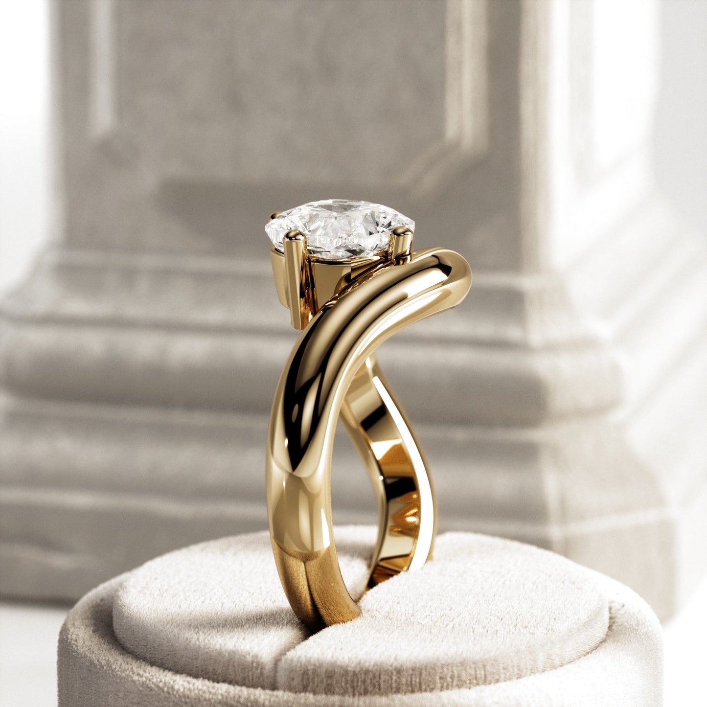 1.0-3.0 CT Cushion Lab Grown Diamond  twisted band Engagement Ring