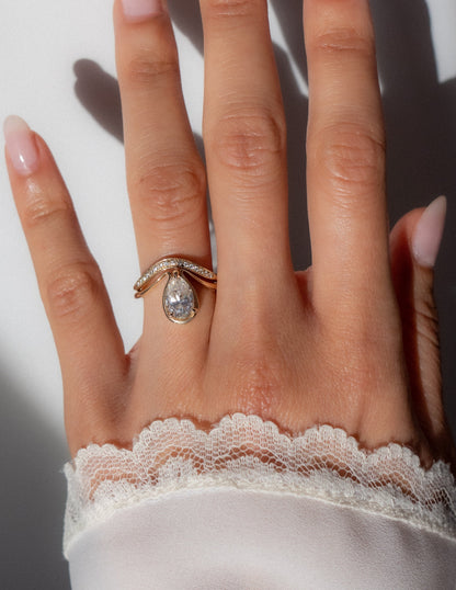 1.25 - 2.0 CT Pear Shaped Lab Grown Diamond Unique Style Engagement Ring
