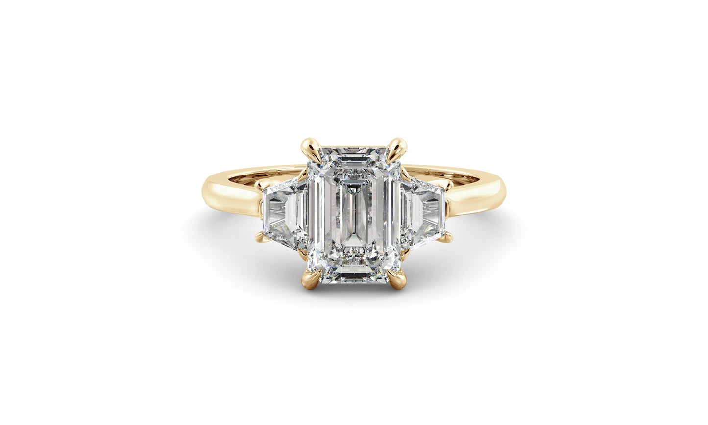 Three Stone Ring with 1.0 CT Emerald Moissanite